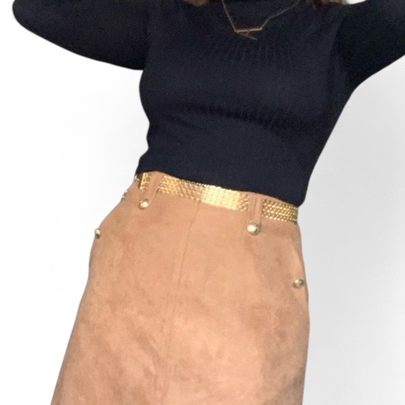 Tommy Hilfiger Tan Suede Skirt  A-Line Lined Size Small - Picture 2 of 15